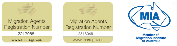 Migration Agents Registration Numbers 2217985 and 2318049, and Member of Migration Institute of Australia (MIA) logo
